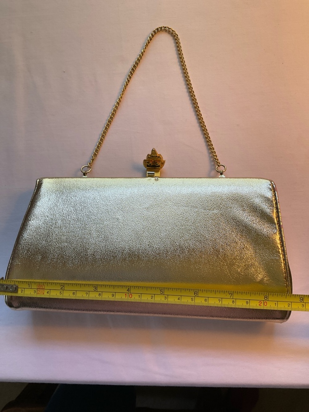 Metallic Gold Evening Clutch with Chain Strap - Picture 4 of 10